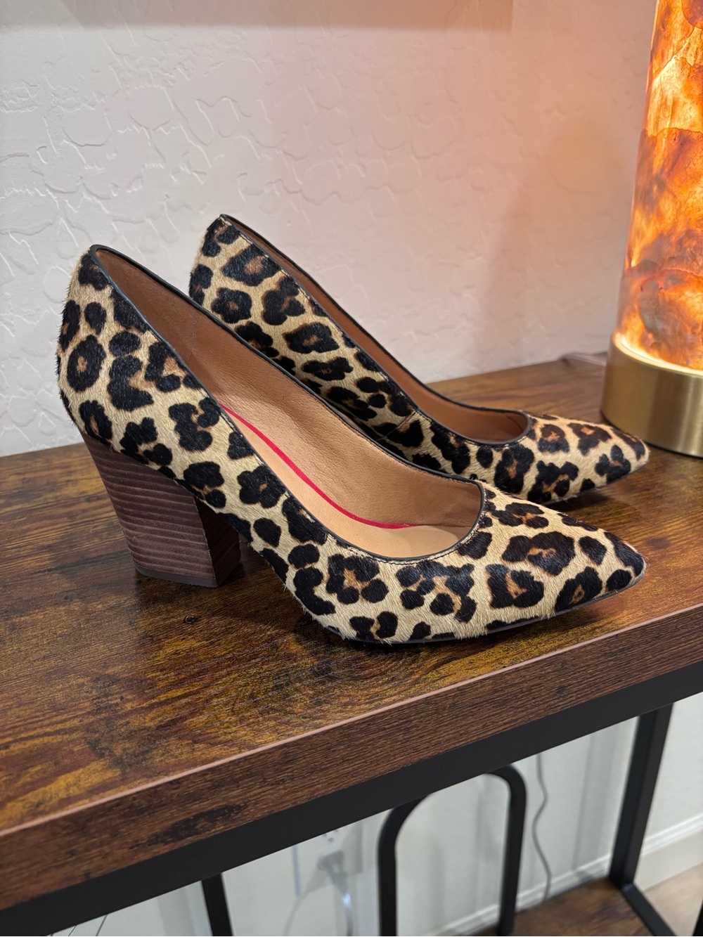 Crown Vintage Leopard Print Pointed Toe Pumps - Tan/Black - Picture 2 of 3